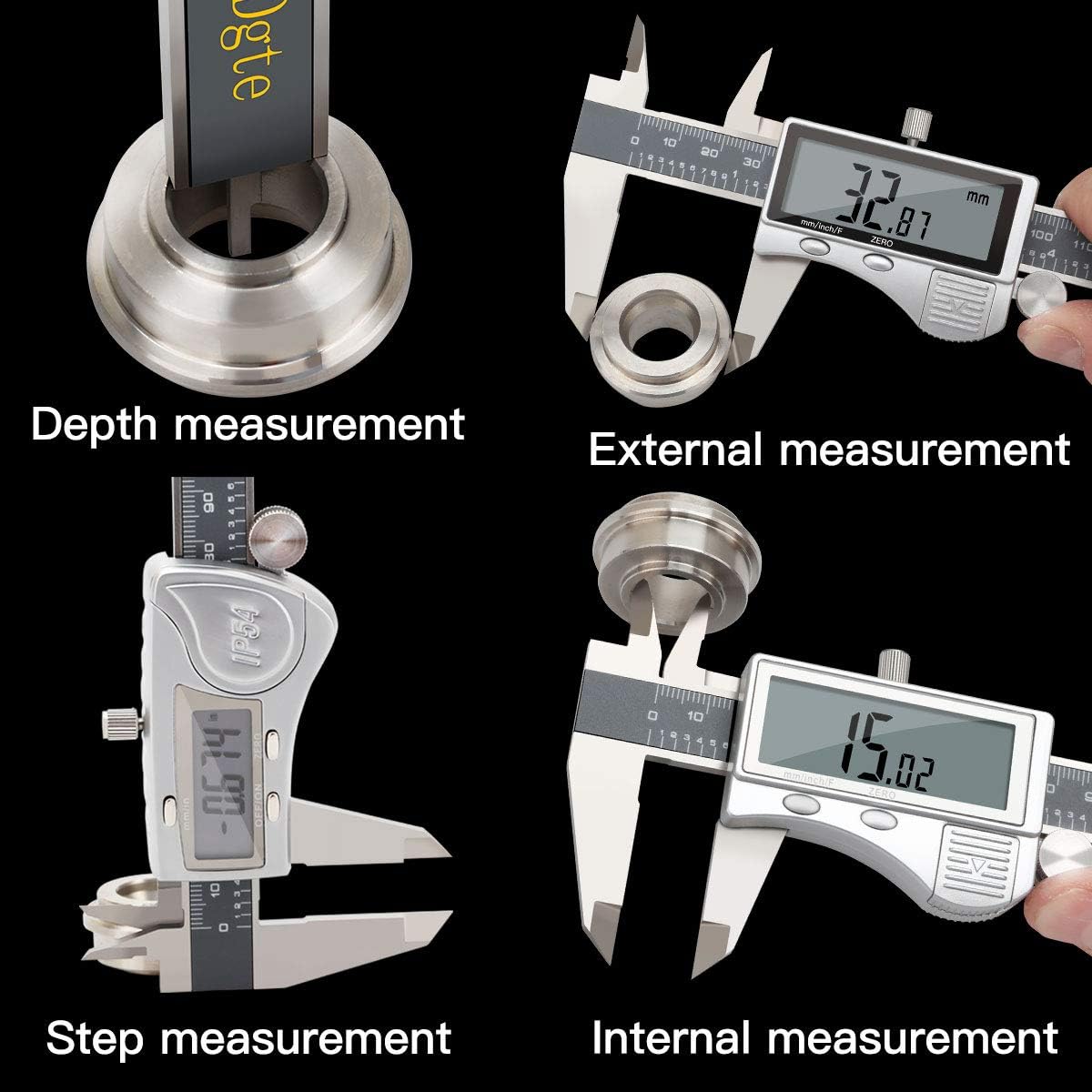 Stainless Steel Digital Vernier Caliper, Electronic Ruler Measuring Tool 0-6 Inch/150 mm, Inch/Metric/Fractions Conversion with Extra Large LCD Screenby FstDgte