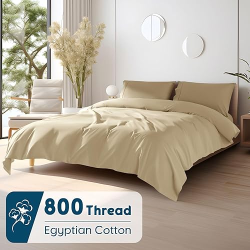 Miniatura 2 de SONORO KATE Sábanas 100% de algodón egipcio, 800 hilos, sábanas de tejido satinado de 5 estrellas, juego de sábanas refrescantes, suaves y
