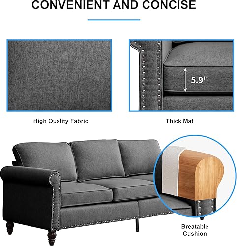 Miniatura 3 de PUREMIND Juego de 2 sofás de sala de estar, patas de madera maciza, muebles de sala de estar modernos de lino, juegos de sofá y sofá de 3 plazas,