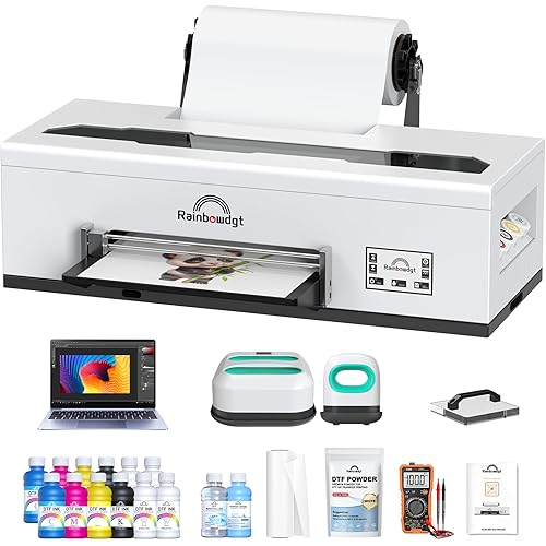 RAINBOWDGT R1390 DTF Printer, A3 T-Shirt Printing Machine with Heat Press and Laptop Bundle, 13" DTF Apparel Printer, Direct to Film Heat Transfer, Suitable for Cotton, Denim, Canvas