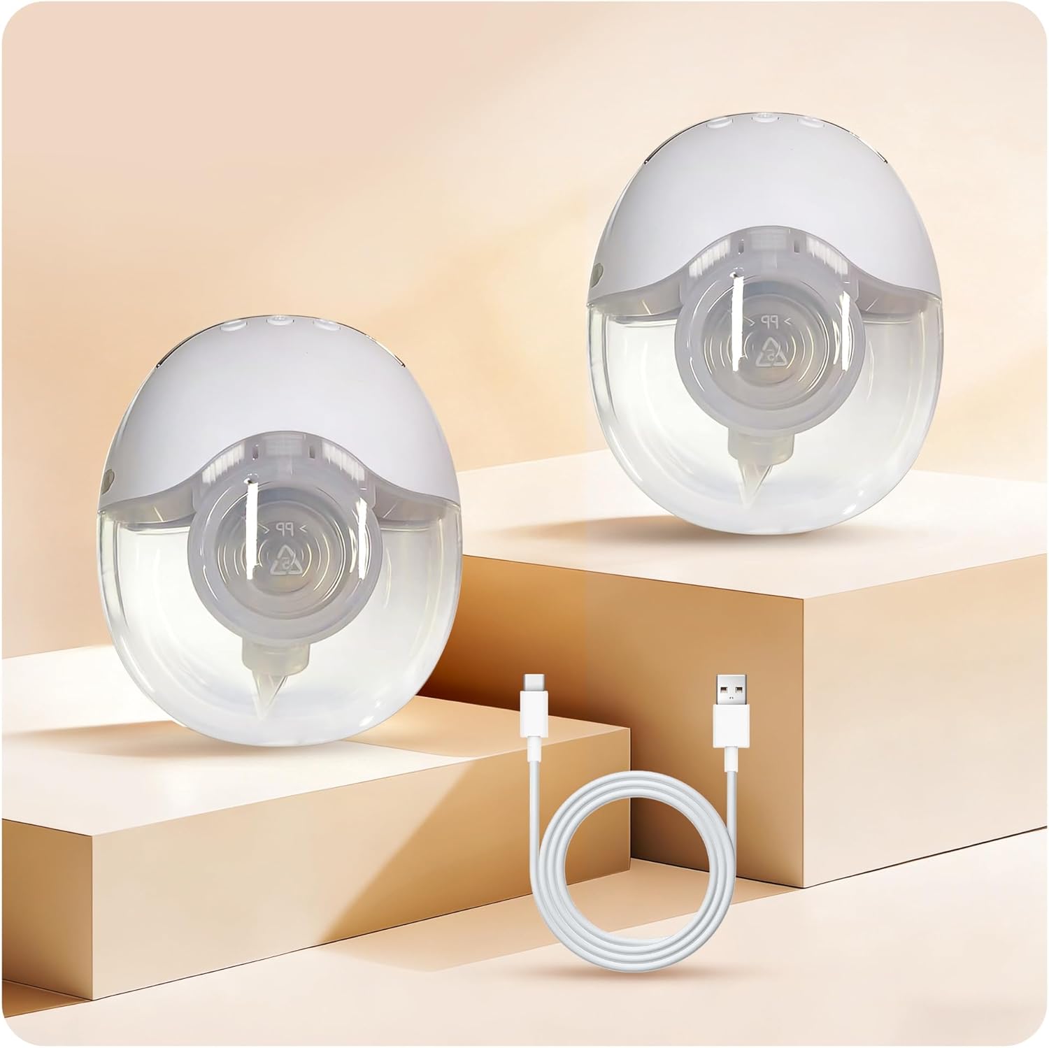 Hands Free Breast Pump, MY-375 Wearable Breastfeeding Pump with 4 Mode &12 Levels, Portable Electric Breast Pump, Strong Suction, Discreet & Smart Display, 19/21/24mm Insert/Flange, 2 Pack (White)