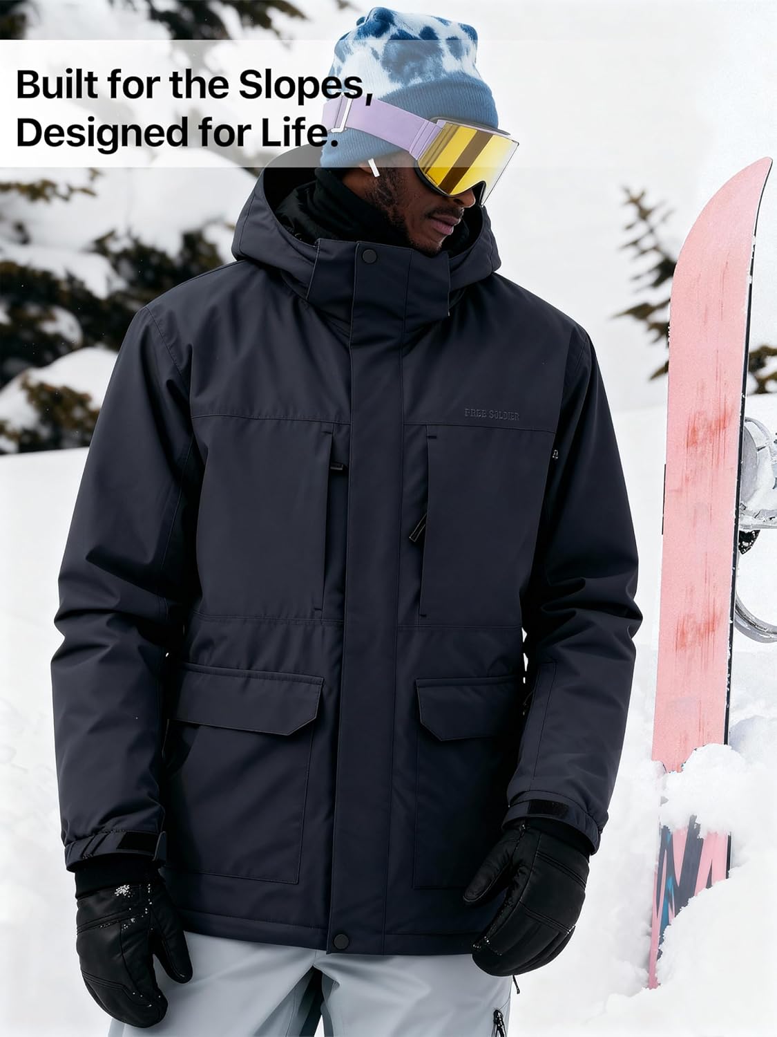 FREE SOLDIER Men's Waterproof Ski Jacket Fleece Lined Warm Winter Snow Coat with Hood Fully Taped Seams - Image 6