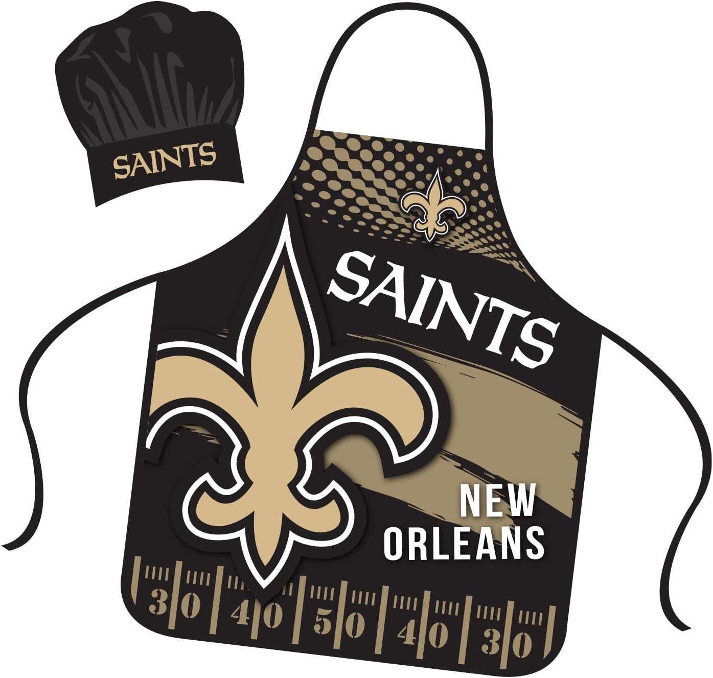 Mojo Licensing New Orleans Saints Apron Chef Hat Set Full Color Universal Size Tie Back Grilling Tailgate BBQ Cooking Host