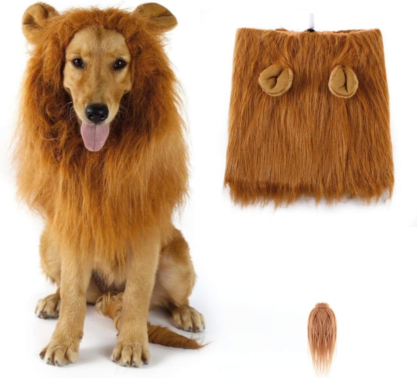 Dog Lion Mane Wig Costume with Ears & Tail, Fancy Lion Hair for Medium to Large Dogs, Halloween Costume, Party Festival Occasion