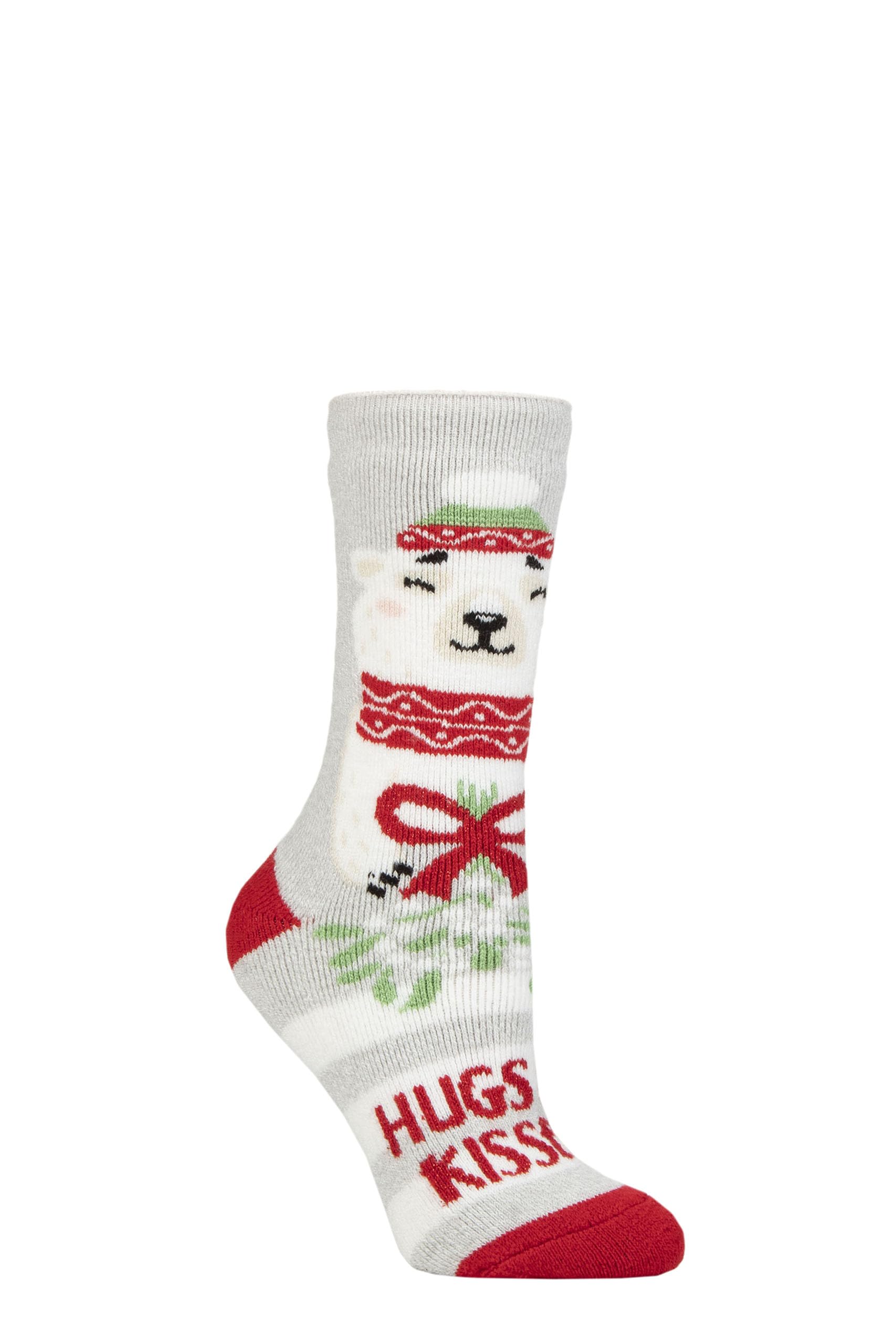 Heat Holders Women's Hugs & Kisses Sockshop Christmas Sock 1.6 Tog Lite Thermal, Warm, Cosy, Xmas Novelty Patterned Pack Of 1 Size 4-8 4-8