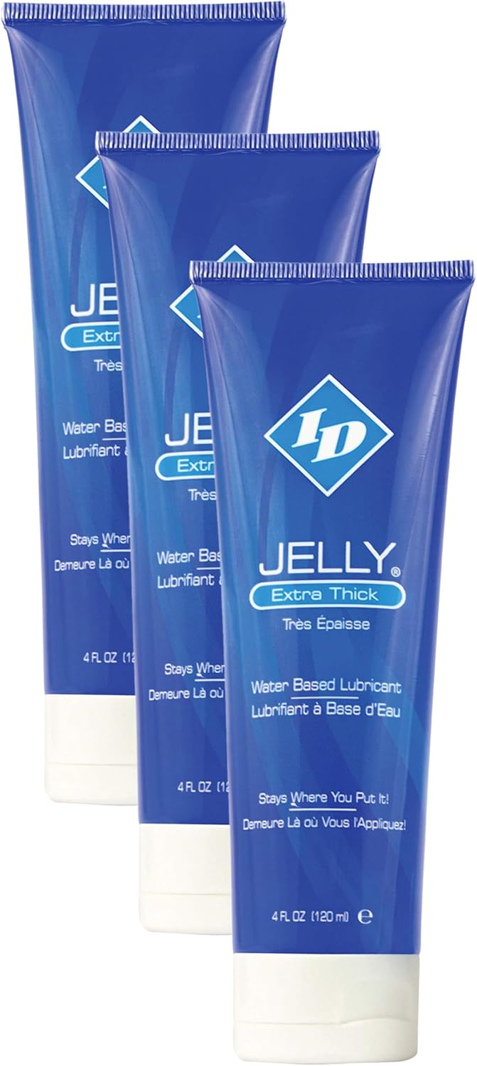 ID Jelly Water Based Personal Lubricant Gel, Made in USA by ID Lubricants for a Thicker Lube That Stays Where You Put It, for Men and Women, Ultra Gel Premium Jelly, Travel Tube, 4 Fl Oz (Pack of 3)