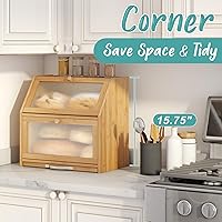 Vista 4 de Panera extragrande con tabla de cortar, panera de madera de bambú para encimera de cocina, contenedor de almacenamiento de pan de gran capacidad