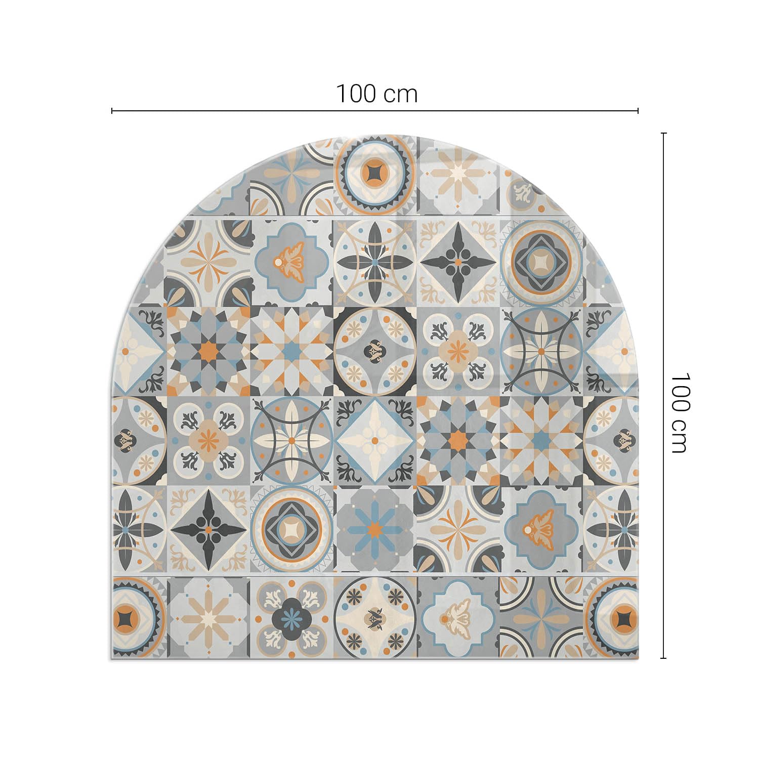 Plaque de Cheminée 100x100 cm Protecteur de Sol pour Poêle Résistant à la ChaleurPlaque de Protection Contre Les Étincelles Imprimé Élégant Demi-Ronde - Motifs de mosaïque dans Les Carreaux
