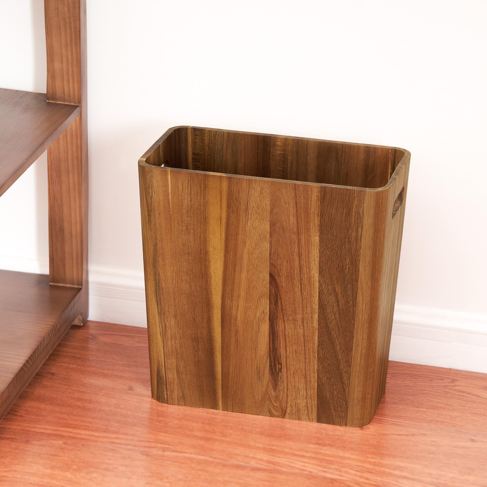 LingTing 10L Holz-Abfallkörbe, Massivholz-Akazien-Abfallkorb mit Griffen, Rechteckiger Mülleimer, Abfallbehälter für Schlafzimmer, Badezimmer, Küche, Wohnzimmer und Büro – Dekoratives Wohnaccessoire