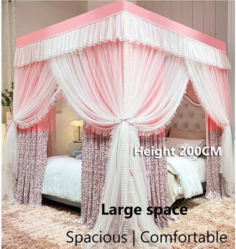 Bed Canopy Mosquito net for Single Double Bed, Girl Bedroom Decorative Bed Curtains for Year-Round use, 120/150/180/200CM (Color : Blue-1, Size : 180X200X200CM) (Blue 2) (Blue 1)