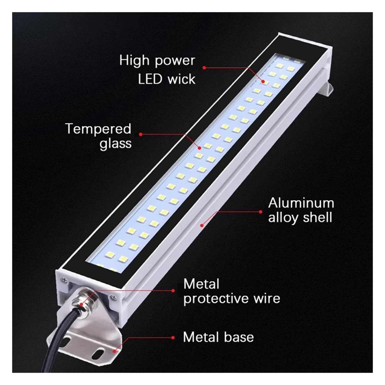 Lampa robocza do tokarki CNC LED IP67, wodoodporna, olejoodporna, warsztatowa, ze stopu aluminium Wysoka jasność(690mm,AC110 220V)