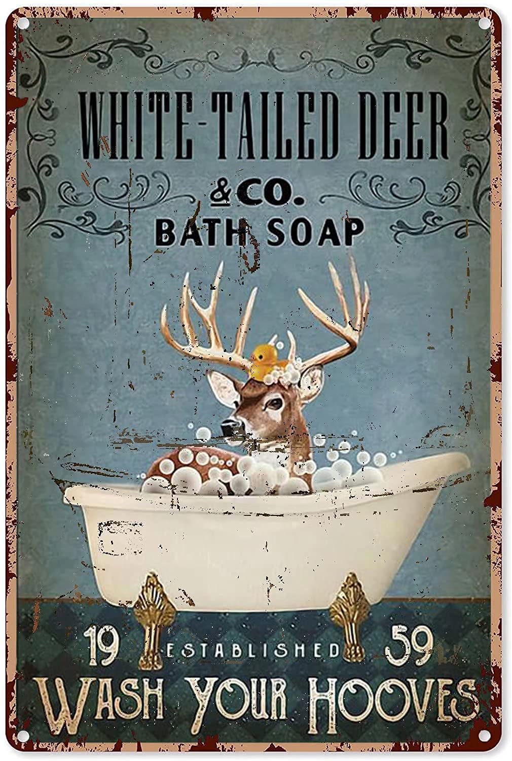 white tailed deer bath soap Metal Signs, Fun Poster For Bar Kitchen Cafe Farmhouse Wall Decor 8x12inch