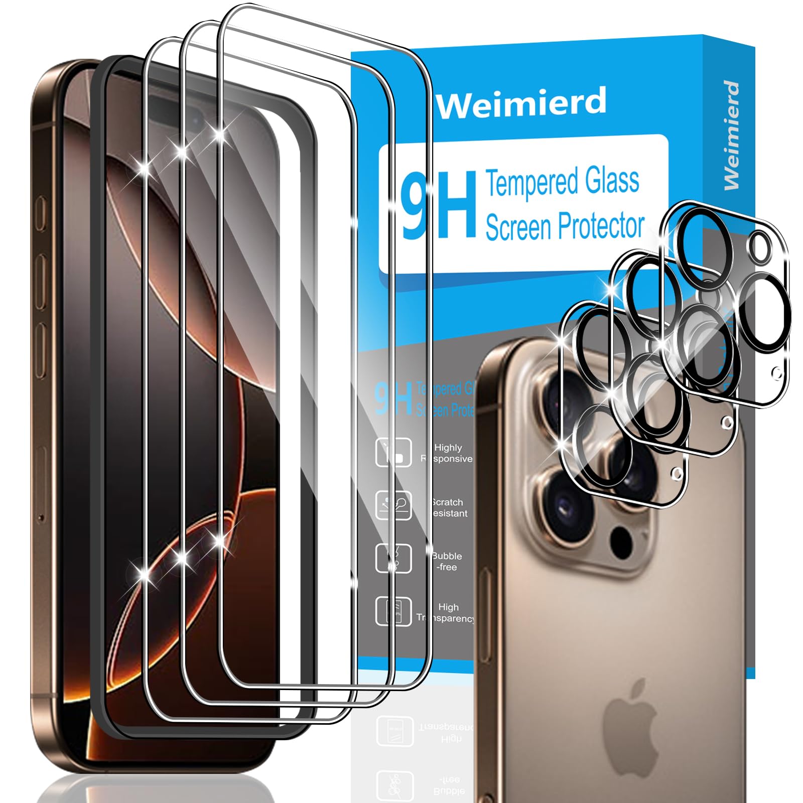 Protection D'écran - Verre Trempé - Pour IPhone 16 Pro Max - 2 Verres 2 Vitres Caréra - Résistant Aux Rayures - Antichoc - Téléphonie