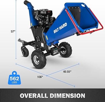 BILT HARD 6 Inch 420cc 15HP E-Start Gas Powered Drum Wood Chipper, 4-Wheels Towable Leaf Branch Shredder Mulcher with Tow Bar, Emergency Stop Bar