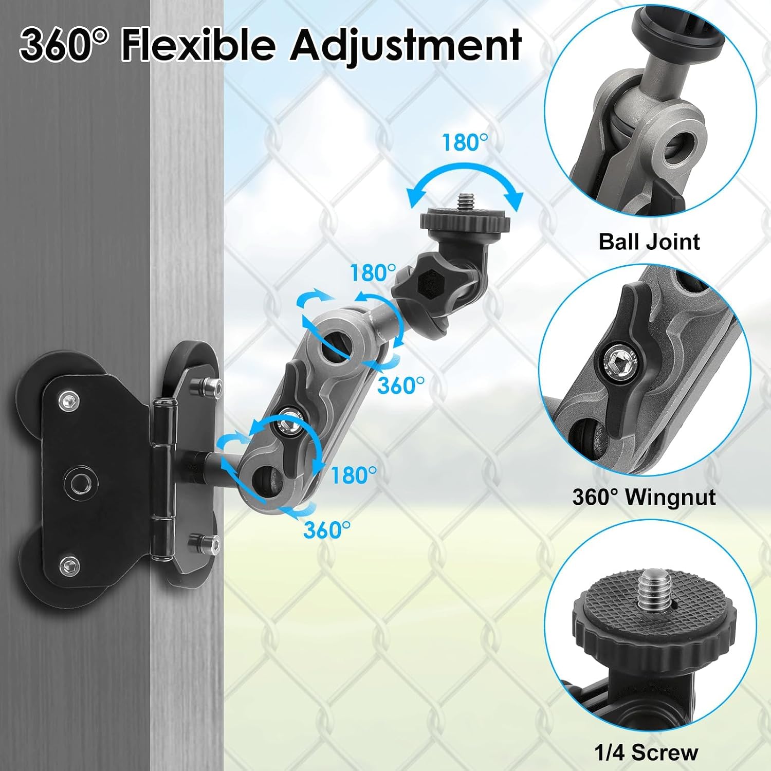 EEEKit Magnetic Fence Mount Compatible with Mevo Start, GoPro, iPhone and Action Cameras, Dual 1/4" Threaded Holder for Baseball, Softball, Tennis, and Sports Recording