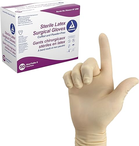 Miniatura 1 de Dynarex Guantes quirúrgicos de látex desechables estériles, sin polvo, empaquetados estérilmente en pares, uso médico y sanitario profesional,