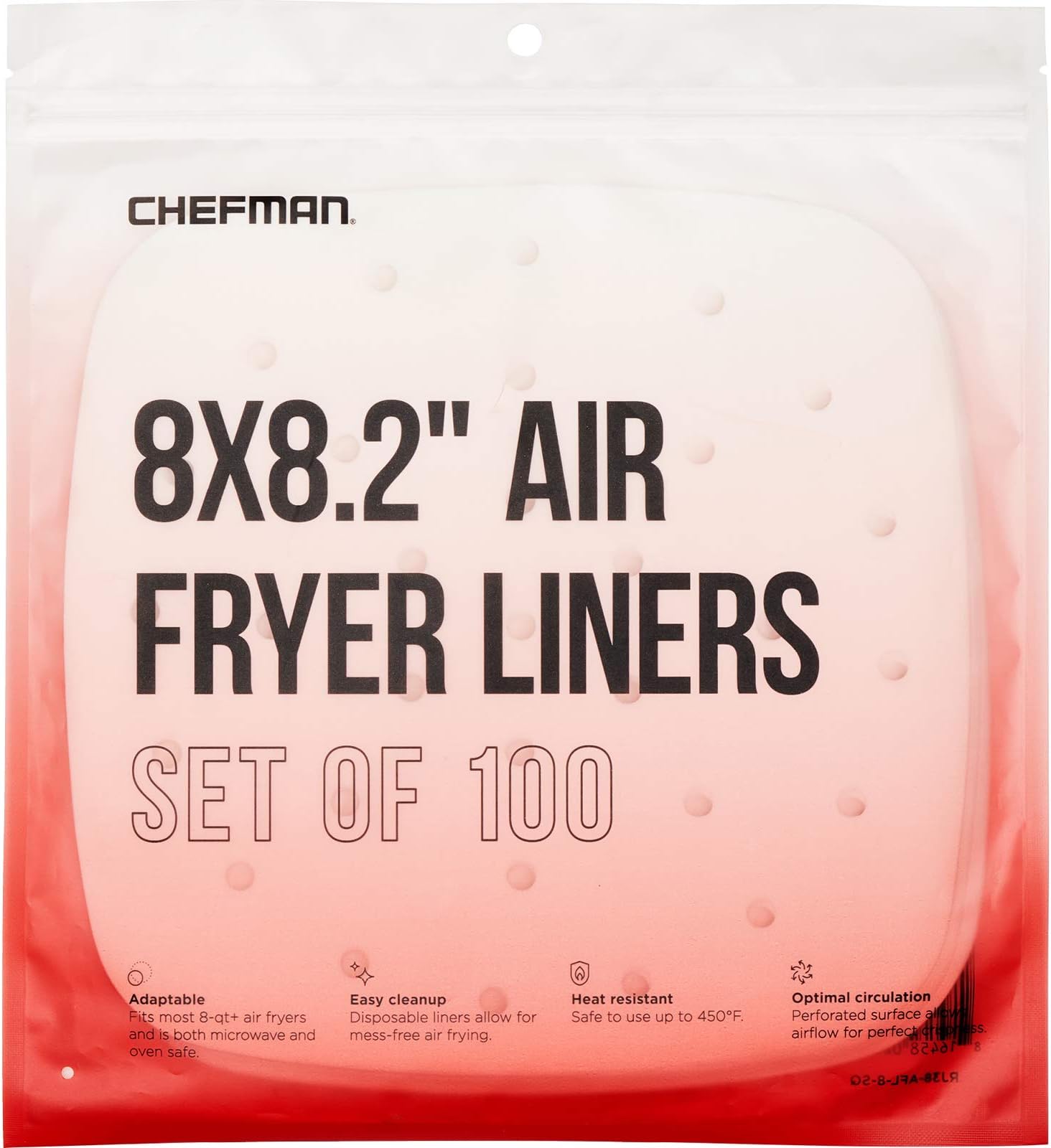 Chefman Disposable Air Fryer Liners, Heat-Resistant Parchment Paper For Baskets, 100 Pack, 8x 8” Square