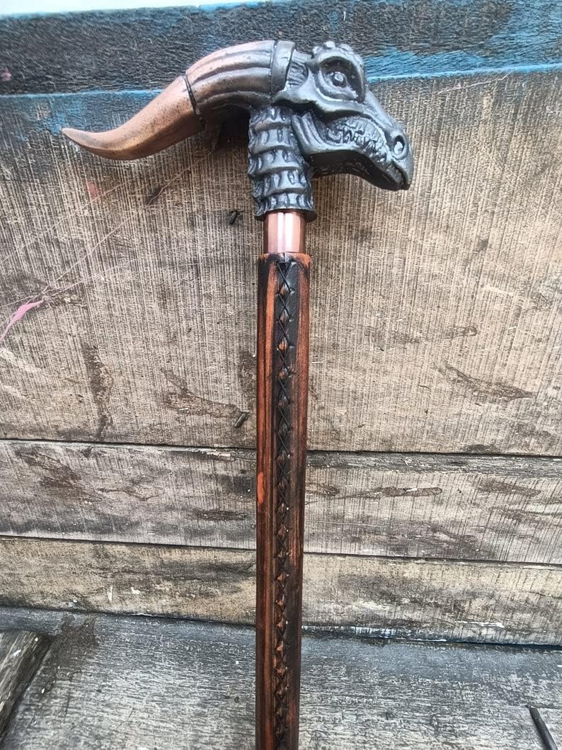 Antique Brass Finish Dragon Handle Walking Stick with 2 Foldable Wooden Walking Stick Elegant Look Walking Stick Cane Decorative Walking Stick Excellent Item for Senior by The Historical HUB : Clothing, Shoes & Jewelry