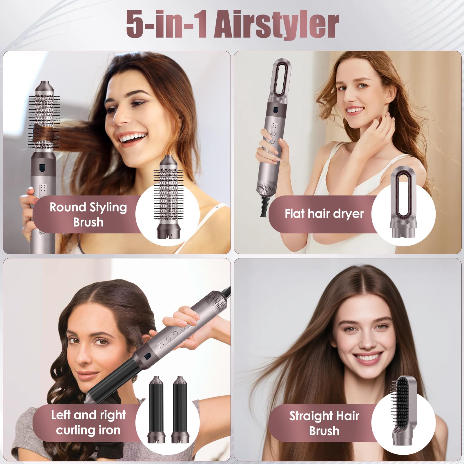 Cepillo Secador De Pelo, Air Styler 5 en 1, Cepillo de Aire 1350W | Cepillo de Aire Caliente 110000 RPM, Multifuncional Modelador, Cepillo alisador pelo para Volumen/Doblar/Suavizar/Secar