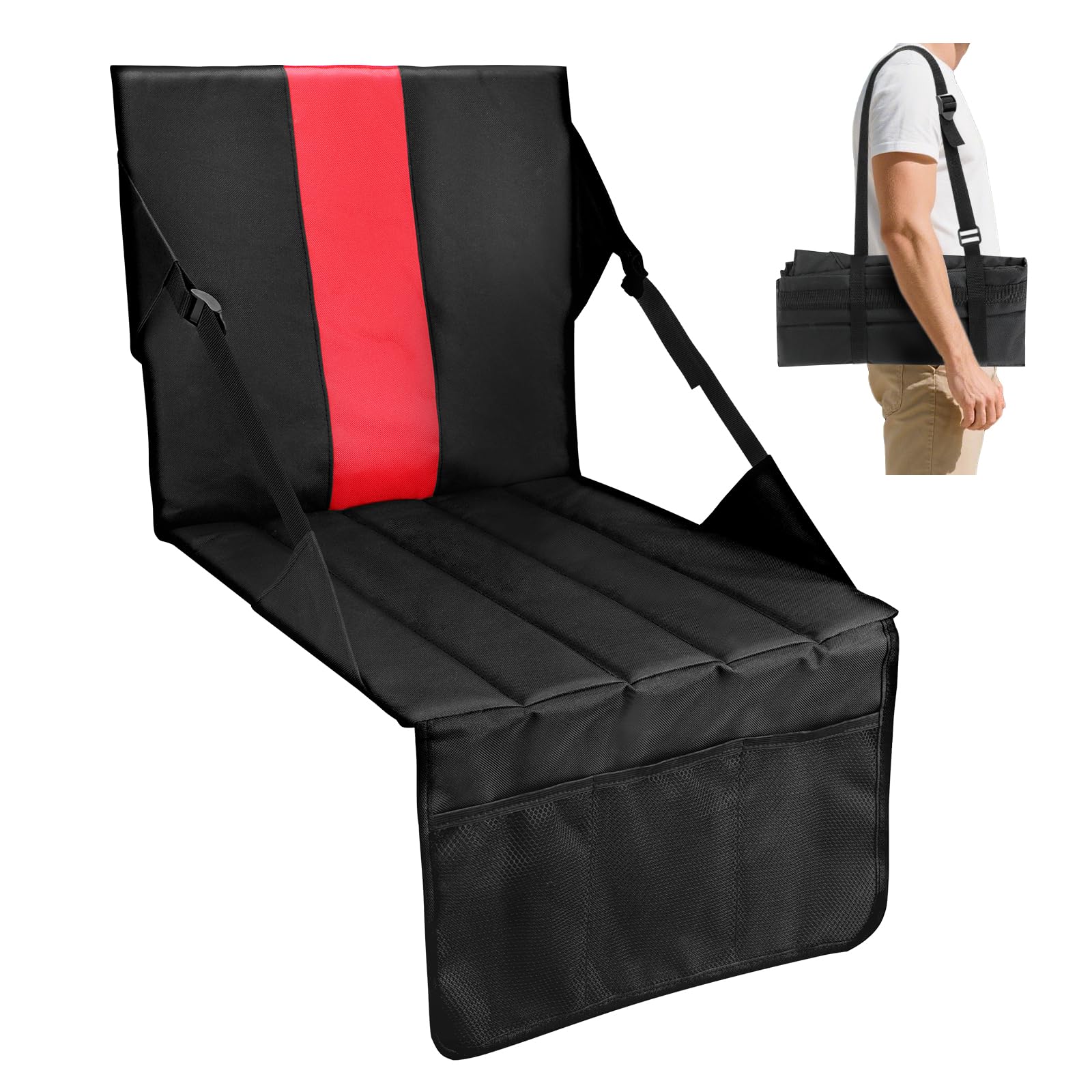 SANLIKE Stadium Seats for Bleachers with Back Support Portable Folding Bleacher Seats with Cushion Storage Pouch, Wide Bleacher Seats Chairs Football,