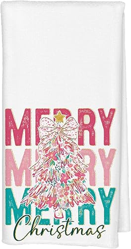 Miniatura 18 de Paños de Cocina Florales Bohemios de Reno Navideño, Toallas de Mano Decorativas Navideñas Florales Retro Groovy de los 70s Rosa y Verde para Reno