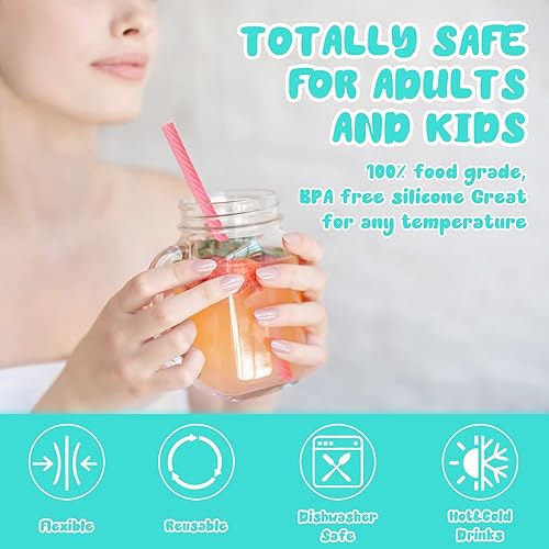 Miniatura 4 de Irenare Juego de 20 popotes de silicona con estuche, reutilizables, plegables, portátiles, de viaje, para beber en frío o caliente, con funda de