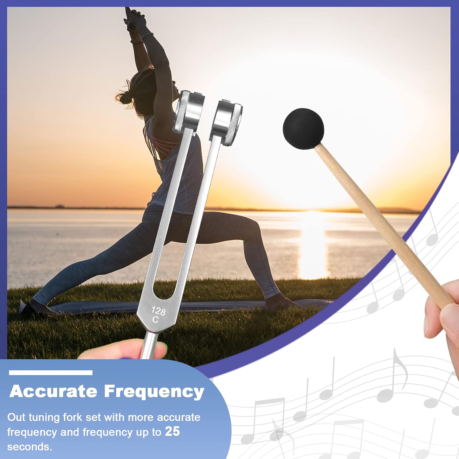 128 Hz Tuning Fork Weights Aluminum Clinical Grade Nerve/Sensory with Black Silicone Hammer, Cleaning Cloth and Felt Case, Non-Magnetic Aluminum Alloy