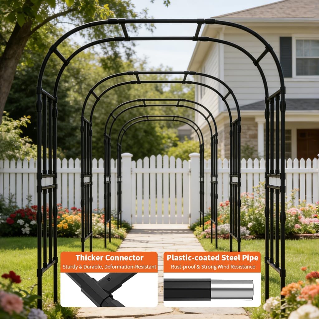 Heavy Duty Black Metal Garden Arch Trellis for Climbing Plants - Steel Arbor for Grape Vines, Roses, Easy Assembly Pergola for Patio & Backyard (16.1''L*79.1''W*87.0''H)