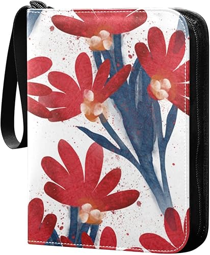 Spring Floral Flower Trading Card Binder 4-Pocket Card Holder with 50 Removable Sleeves 3-Ring Card Albums Binder Holds Up to 400 Cards Card Book