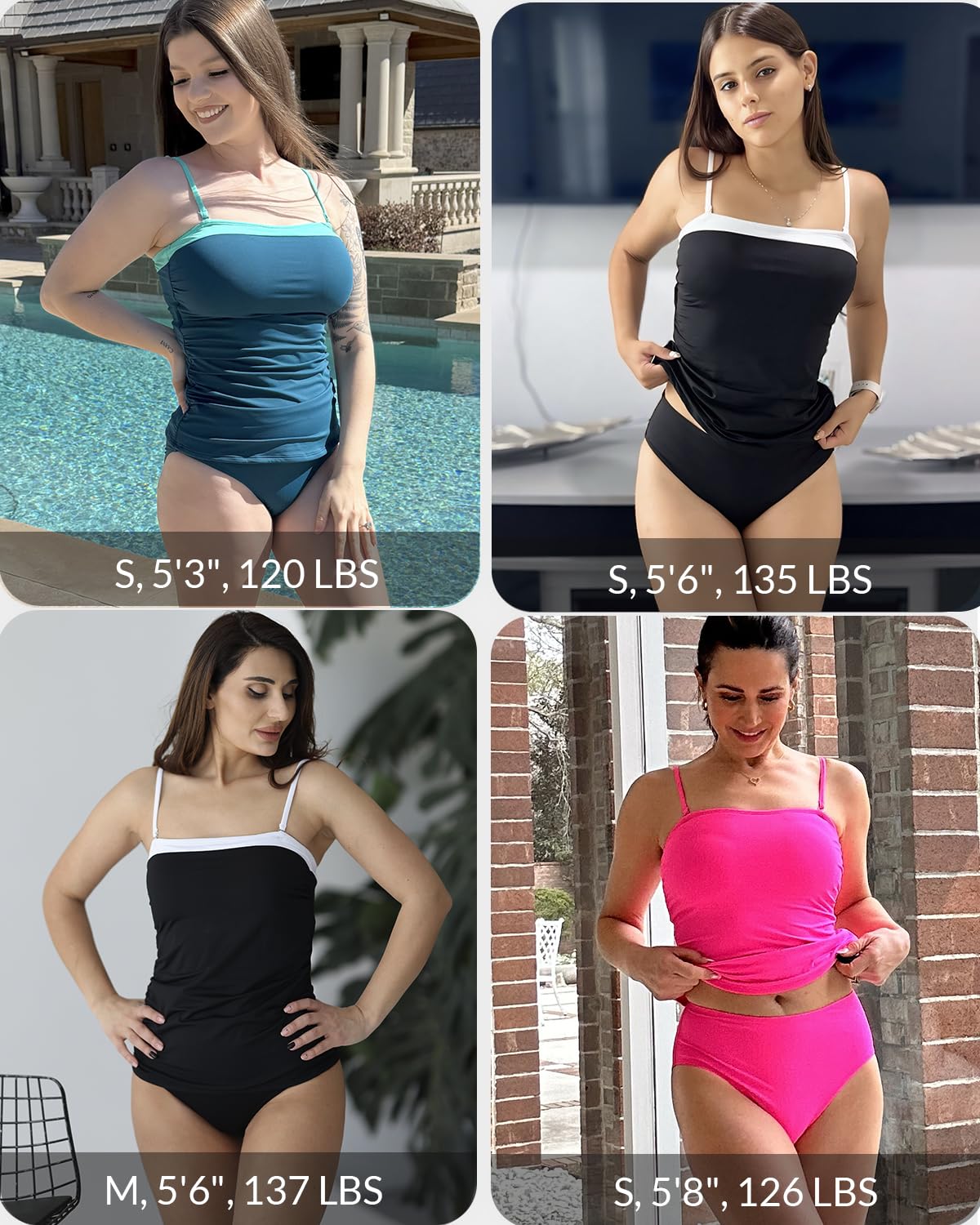 Aqua Eve Bandeau-Badeanzüge für Damen, zweiteilig, gerüscht, Bauchkontrolle, Tankini-Set, trägerlose Bademode