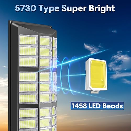 Miniatura 7 de Farola solar para exteriores  Luces solares de 5000 W para exteriores, lámpara de calle con sensor de movimiento del atardecer al amanecer, 600000