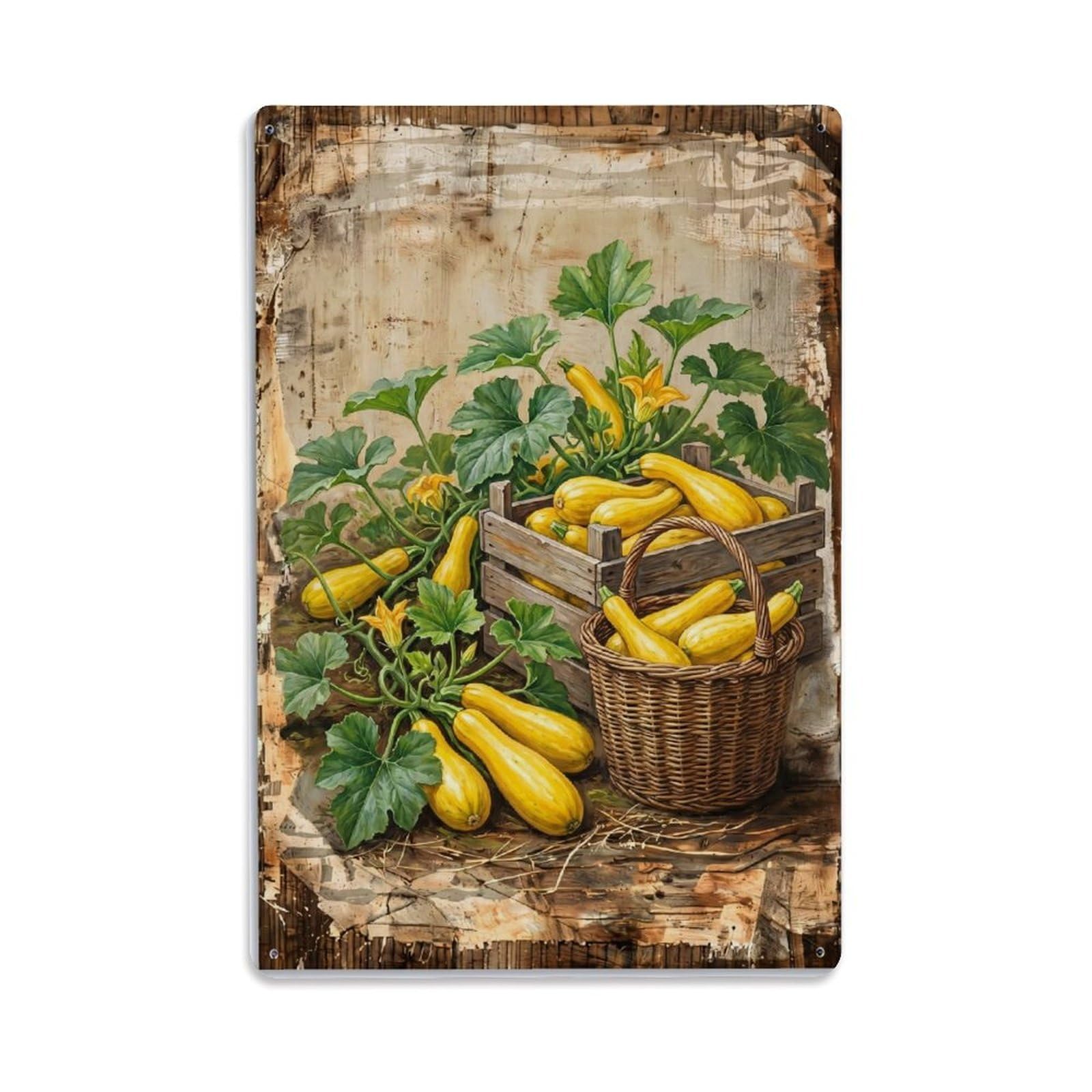 Squash Garden Yellow Vegetable Countryside Farm Vintage Metal Tin Sign Plaque Wall Decor for Cafe, Club, Garden Metal Poster 8x12Inch