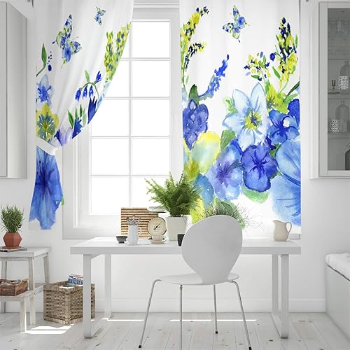 Miniatura 4 de Blackout Curtains Thermal Insulated Watercolor Flower Solid Pattern Metal Grommet Elegant Room Drapes Window Curtain for Bedroom Living Room 52x84