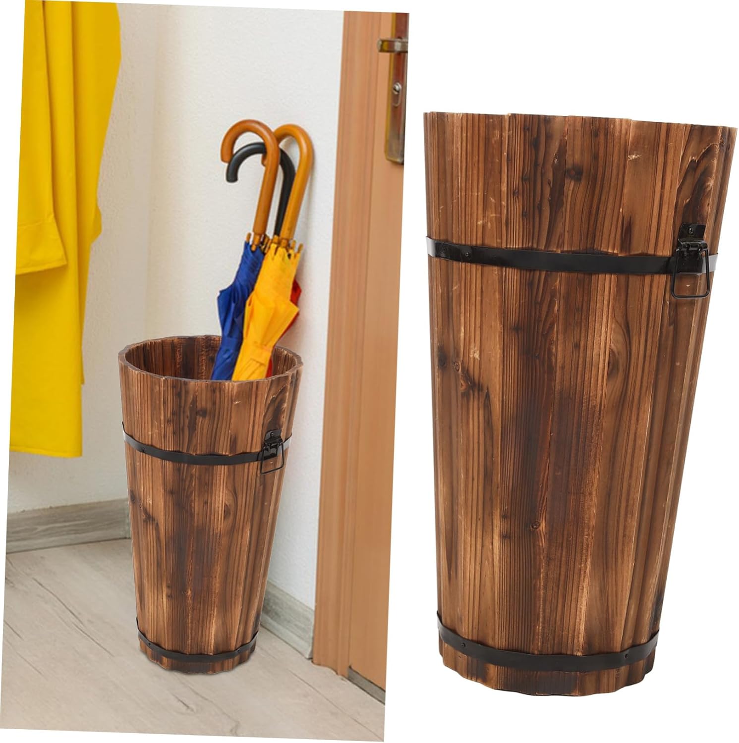 ABOOFAN Classic Wooden Umbrella Rack Entryway Storage Bucket Space-efficient Stand for Outdoor Umbrellas
