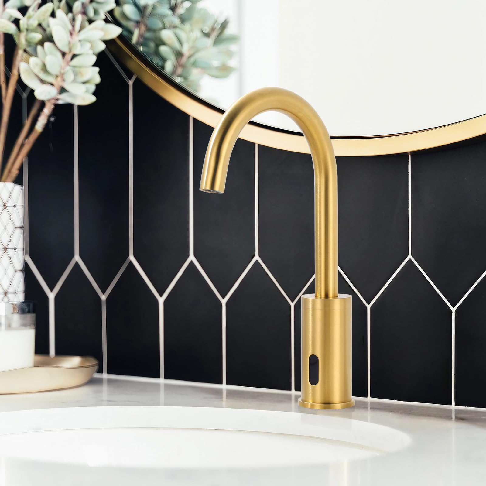 Sensor de grifo: grifo de baño sensor infrarrojo para baño – grifo de baño automático con caja de control – mezclador de temperatura, oro
