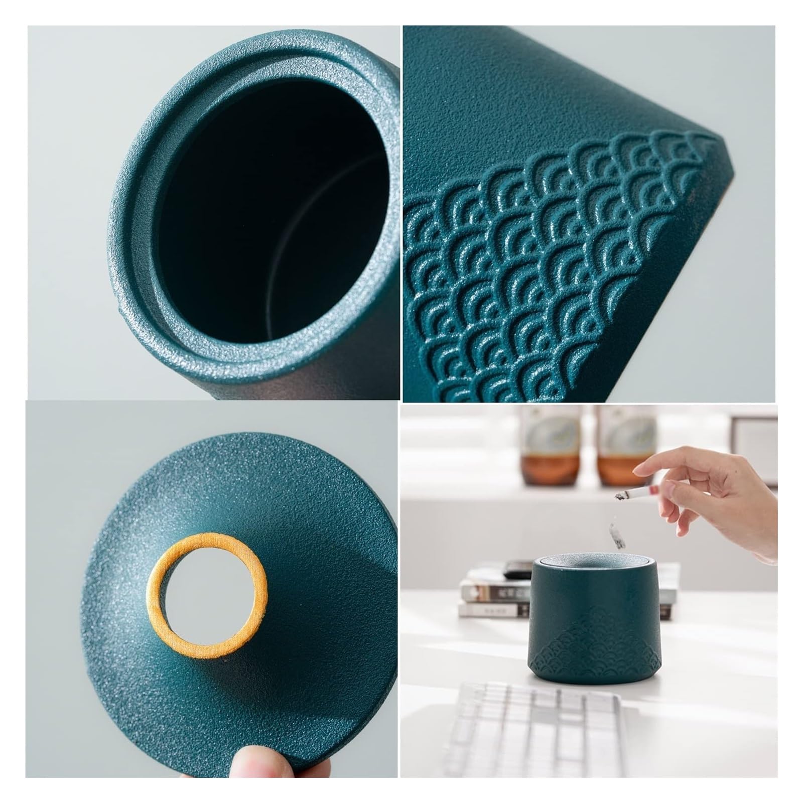 Posacenere Vaso da Fiori Questioni di tè, Vassoio for Cenere in Ceramica Antivento con Coperchio a Imbuto for Esterni ，Posacenere(Green)