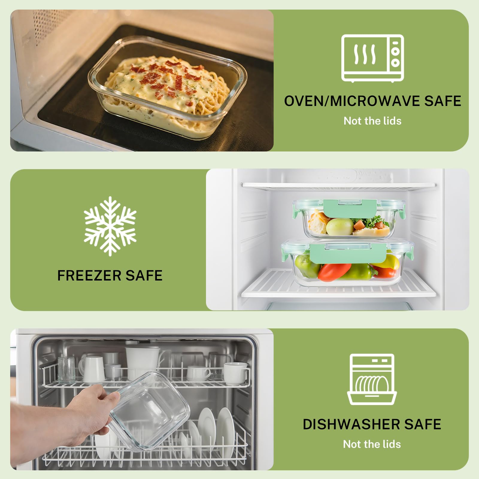 HOMBERKING Paquete de 8 recipientes de vidrio para almacenamiento de alimentos con tapas, recipientes de preparación de comidas, cajas Bento herméticas con bloqueo a prueba de fugas para microondas