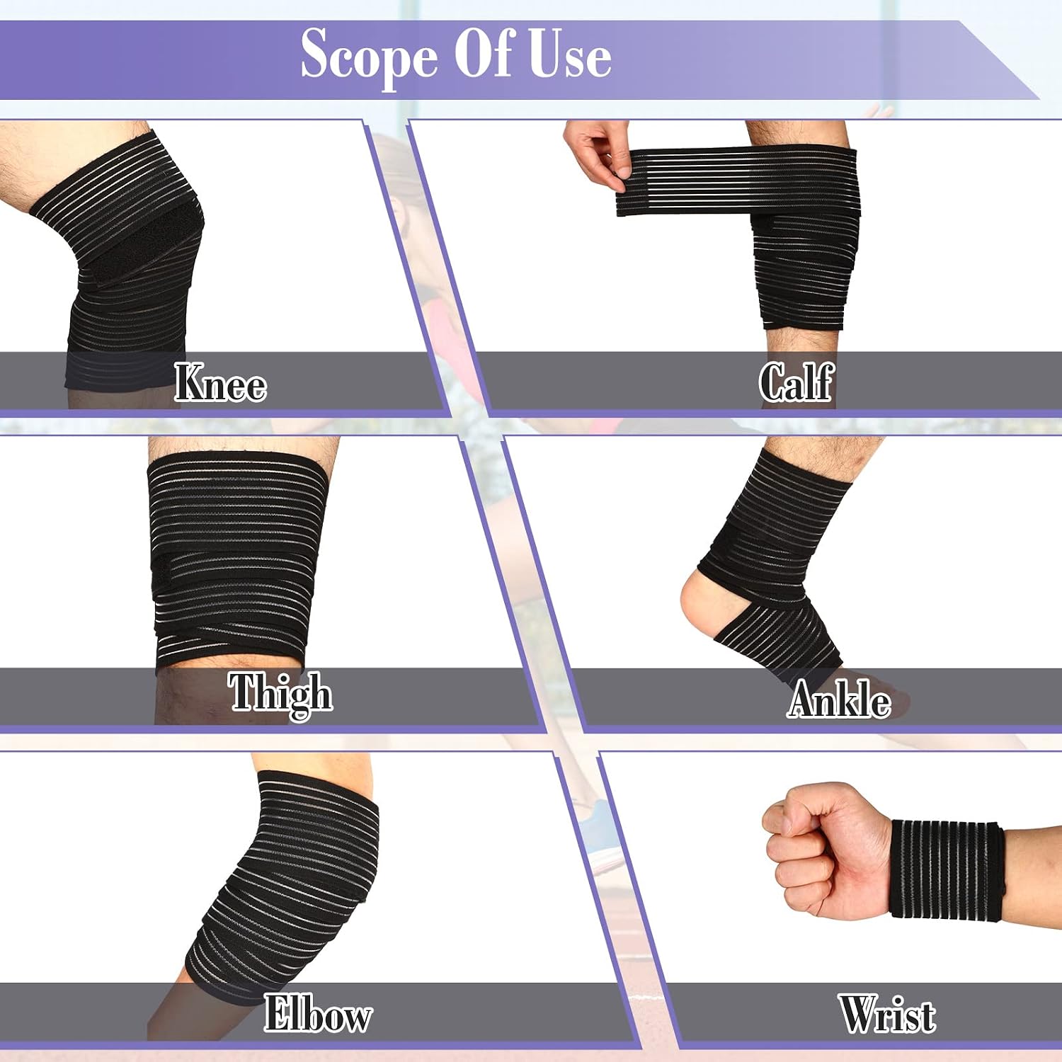 Unittype 6 Pieces 2 Size Elastic Calf Compression Bandage Sport Leg Compression Wraps Sleeve Adjustable Support Knee Brace for Men Women Stabilising Ligament Joint Pain, Ankle Elbow Wrist Replacement