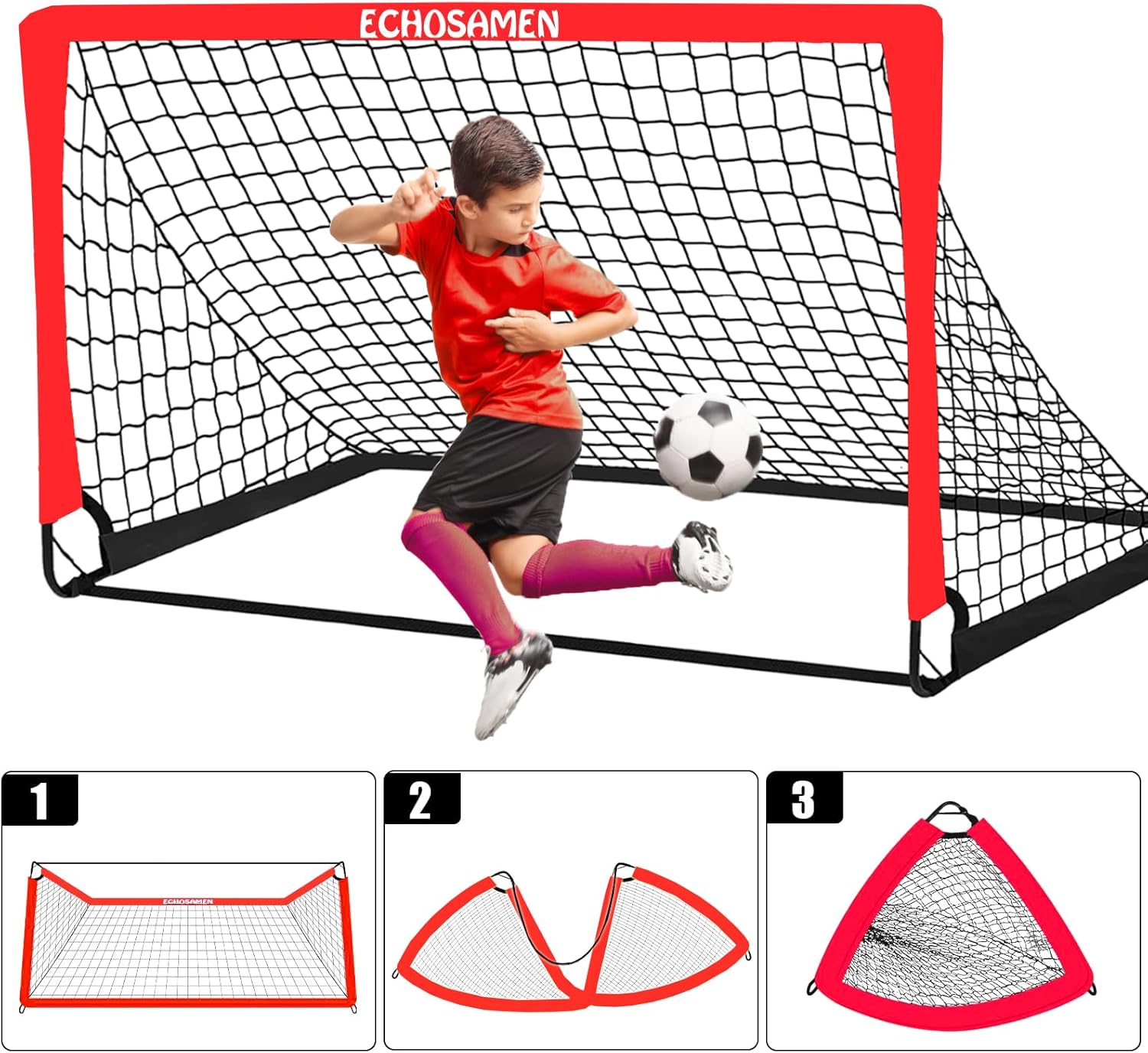 Kids Soccer Goals for Backyard, 2 of 6 x 4 ft Kids Soccer Goal Set Soccer Net with 10 Soccer Cones, Agility Ladder & Carry Bag, Portable Soccer Training Equipment.
