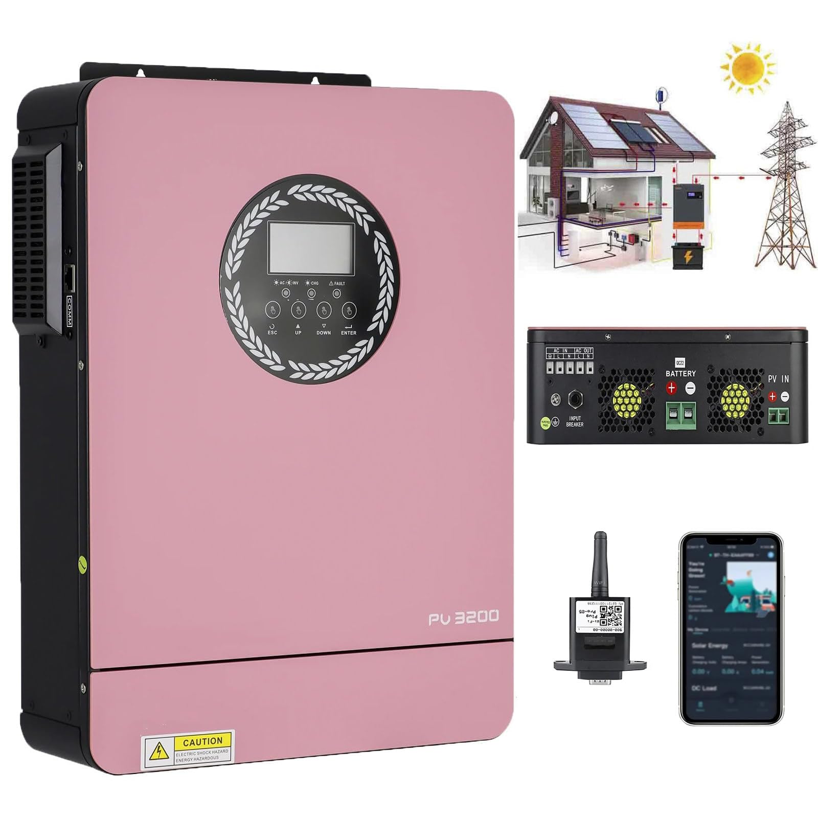 Inverter fotovoltaico Solare da 3000 W e 24 V, Inverter Domestico Fuori Rete ad Alta frequenza da 80 A, trasformatore a Onda sinusoidale Pura, monitoraggio Wi-Fi, Massimo 450 V CC