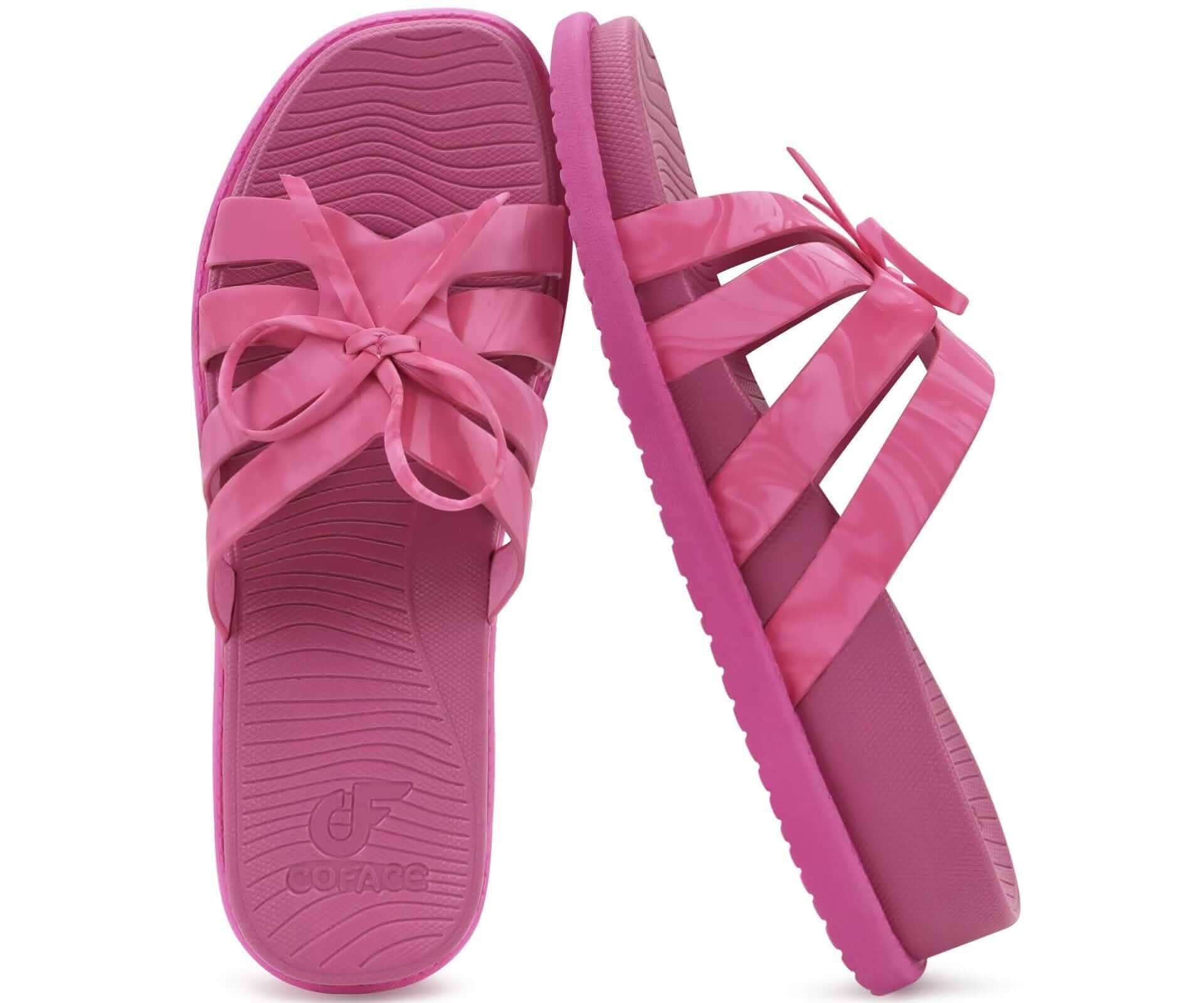 COFACE Womens Orthotic Arch Support Sandals Square Toe Cushioned Walking Dressy Trendy Comfortable Thick Athletic Cushion Recovery Slides Lightweight Yoga Foam Flat with Plantar Fasciitis