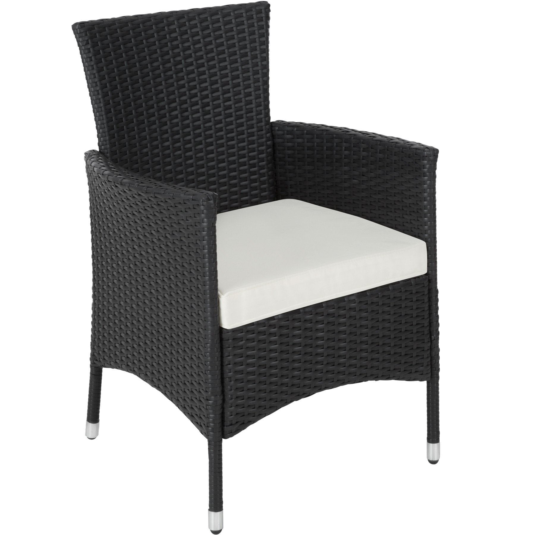 tectake® Conjunto Jardín Exterior de Ratán y Acero para 2 Personas, Muebles Jardín Exterior Resistentes a Intemperie, 2 Sillones y 1 Mesa Cristal, Fácil Montaje y Limpieza, Incl. 4 Fundas - Negro