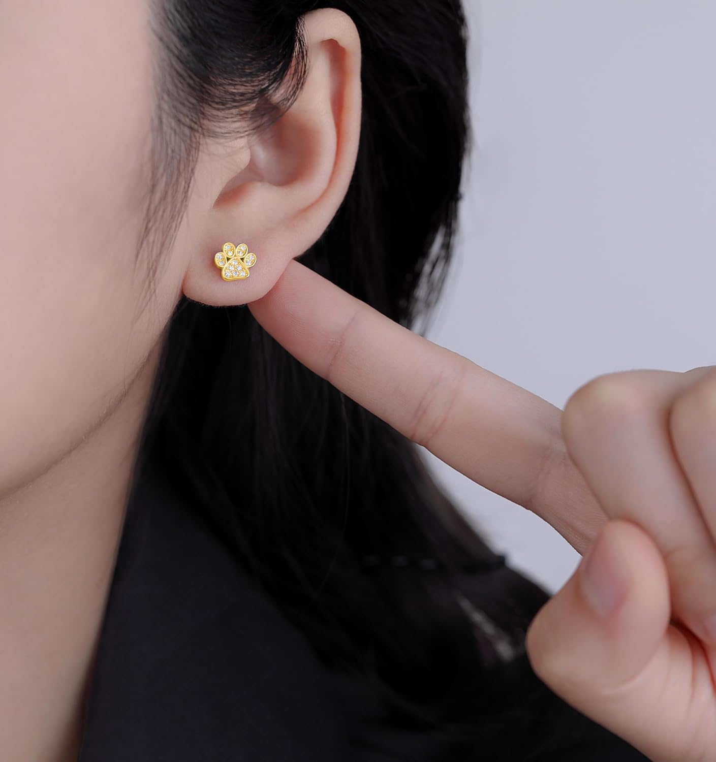 SLUYNZ Sterling Silver Dog Cat Paw Earrings Studs for Women Teens CZ Cute Paw Earrings Stud - Image 2