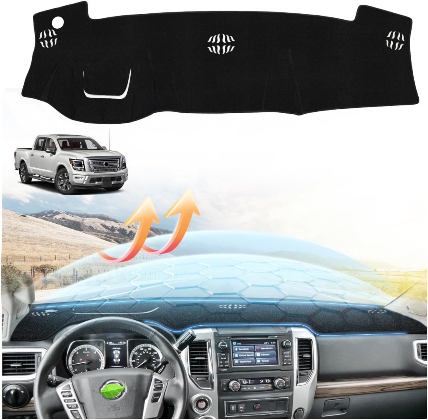 CARTIST Dash Cover Compatible with Nissan Titan 2016-2025 2026 Dashboard Mat Cover for Titan Accessories Mat Non-Slip Pad Carpet Anti-Glare (Black Suede)