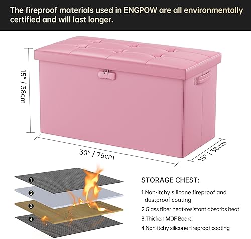 Miniatura 3 de ENGPOW Banco otomano de almacenamiento, banco plegable ignífugo con cerradura, 30 pulgadas, resistente al fuego y al agua, reposapiés, taburete