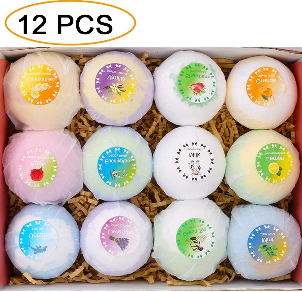 Lush Bath Bombs for Women, Kids, Girls, GLOMEVE Bath Fizzers Gift Set with Organic Natural Essential Oils, SLS & Free, PABA Free