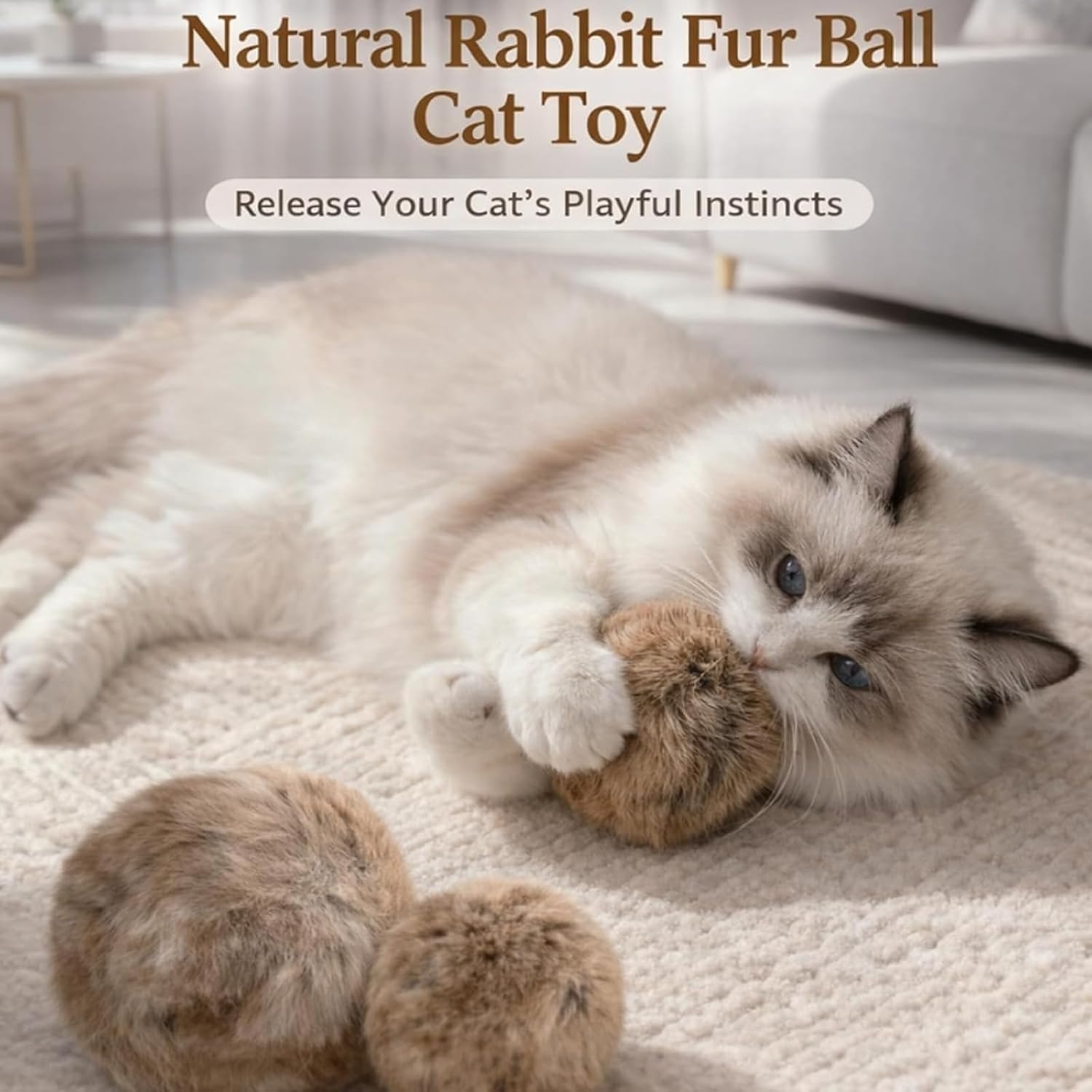 Rabbit Fur Ball Cat Toy, Rabbit Fur Balls for Cats, Soft Fluffy Cat Toy Ball — Soft, Washable & Fun to Chase, for Bunny Kicks & Chase Games, for Indoor Exercise & Bonding (20PCS)