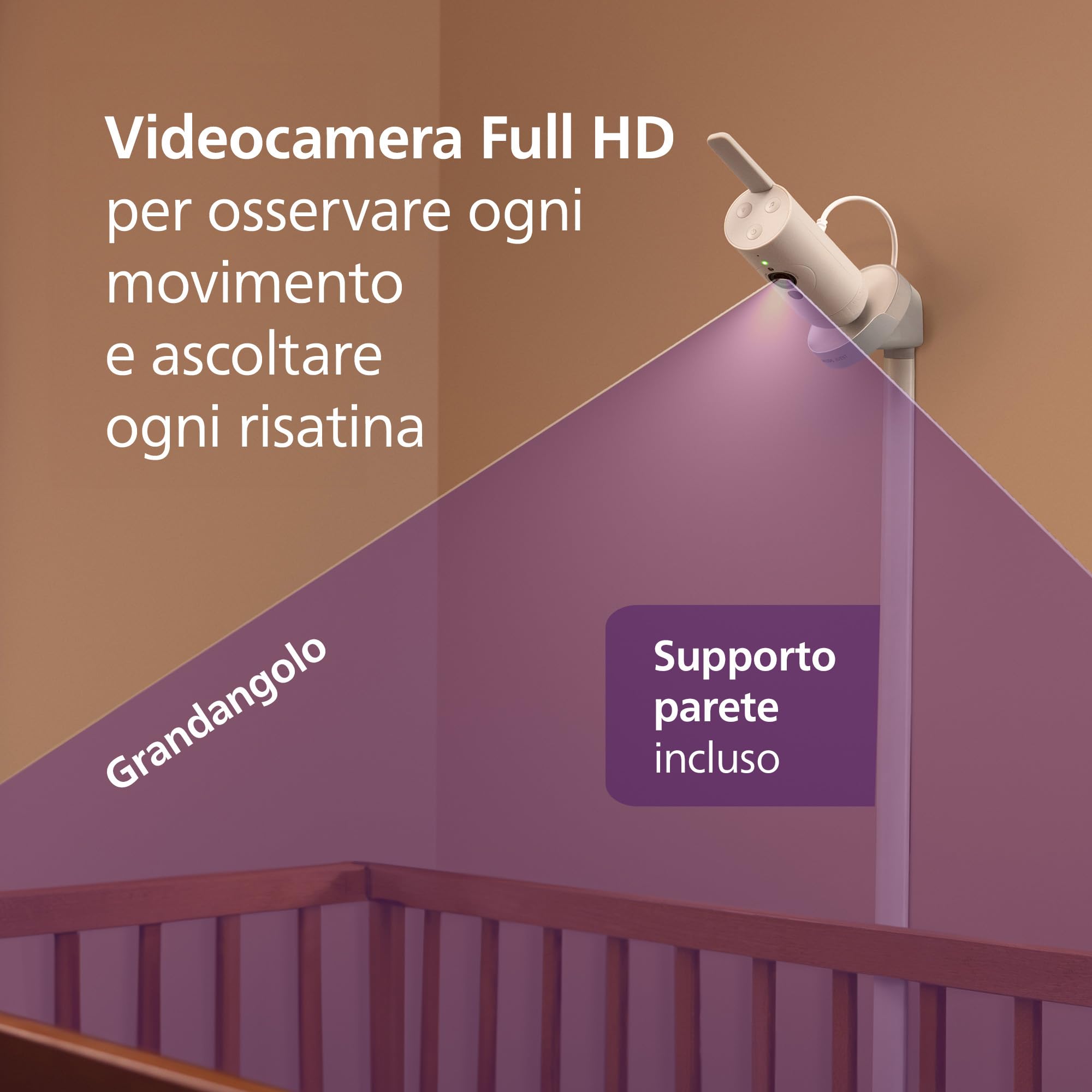 PHILIPS Avent Baby Monitor SCD974/26 HD 1080p videocamera con IA sonno respirazione pianto DEKRA sicurezza