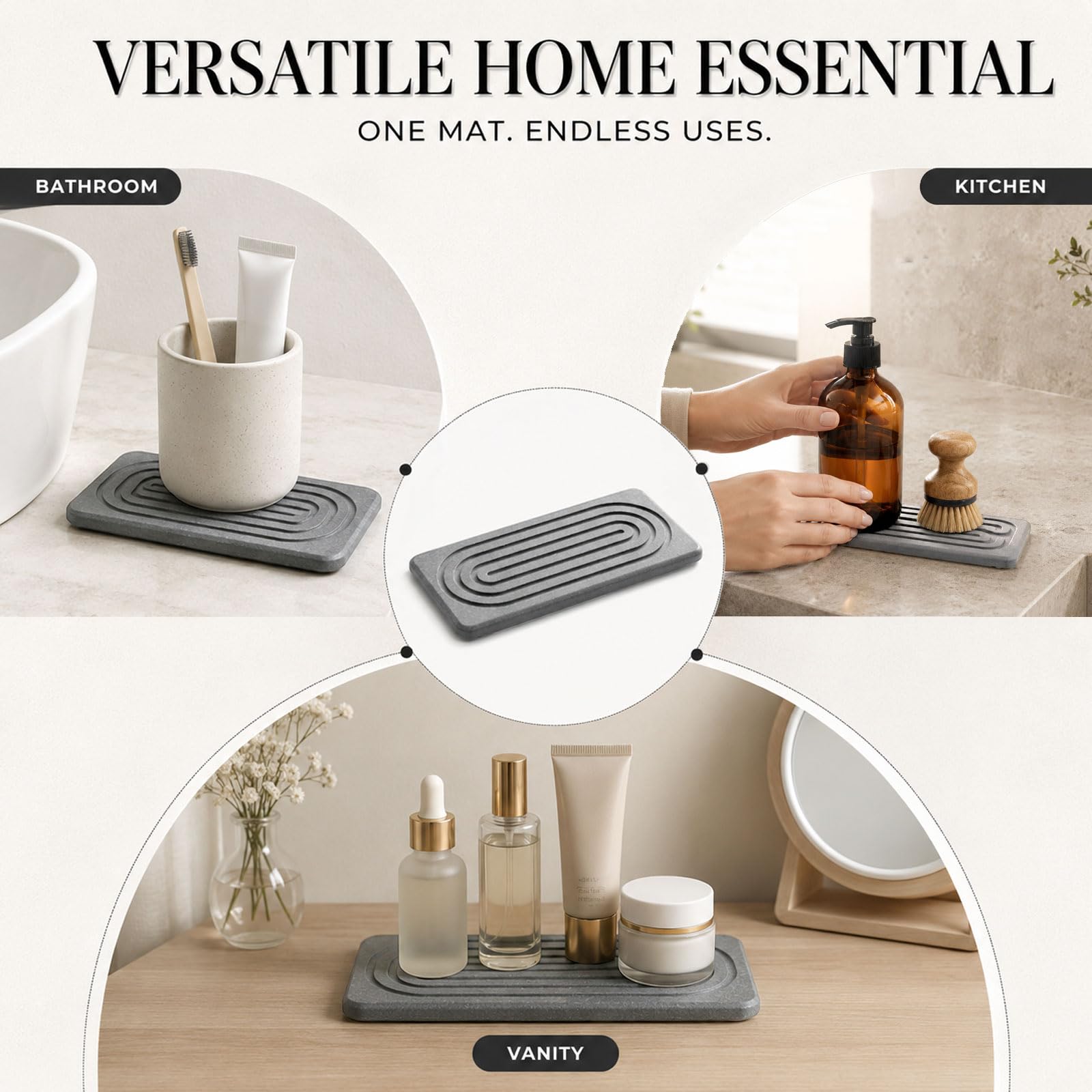 Set da 2 vassoi da bagno, sottobicchieri in diatomite assorbenti, tappetino in pietra ad asciugatura rapida per piano cucina, portasapone per bagno e cucina (grigio, 21 x 10 cm)