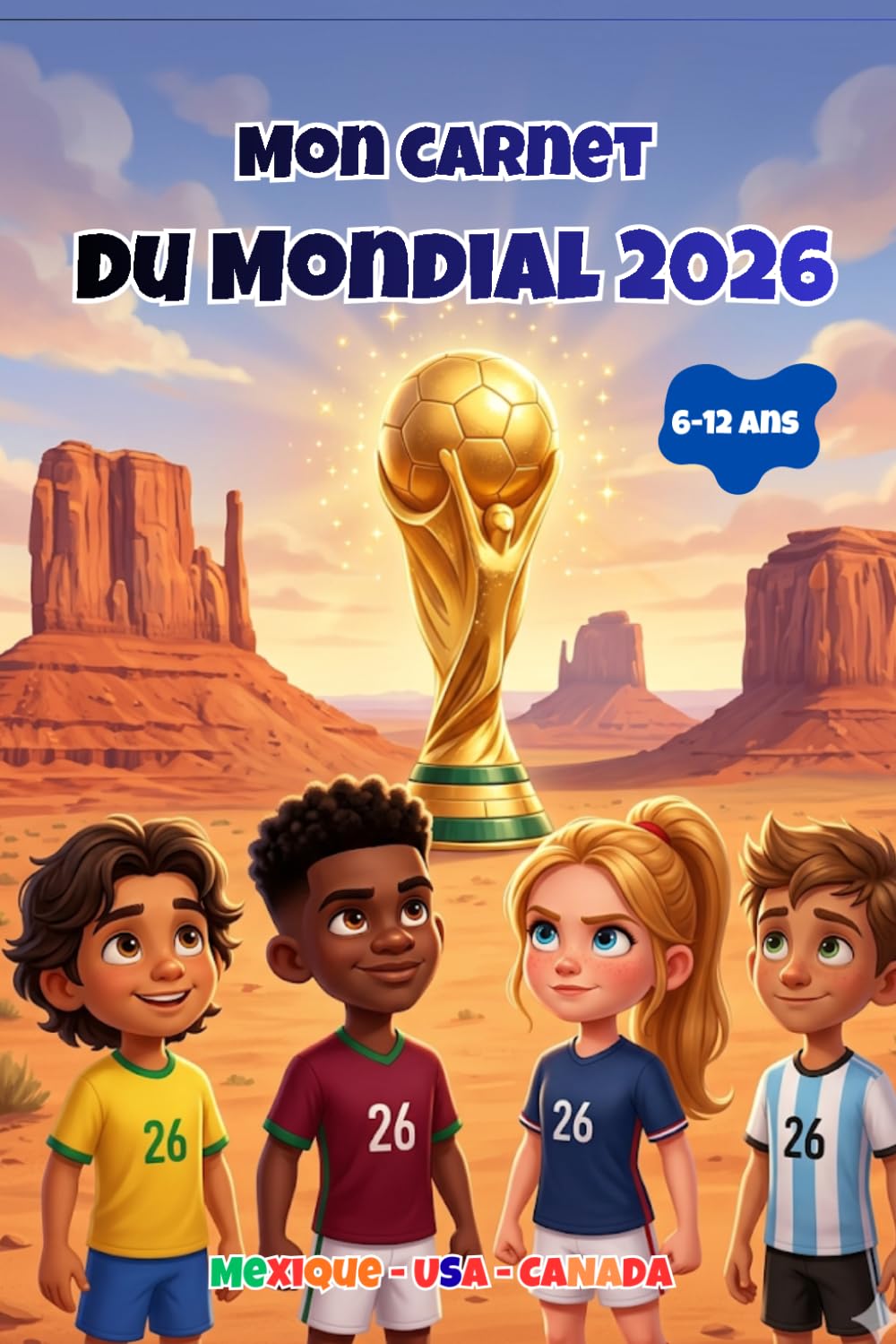 Mon carnet du Mondial 2026: Tout sur la Coupe du monde!Les matchs, les classements, les pronostics! Tableaux de matchs à compléter! Livre interactif pour enfants 6–12 ans